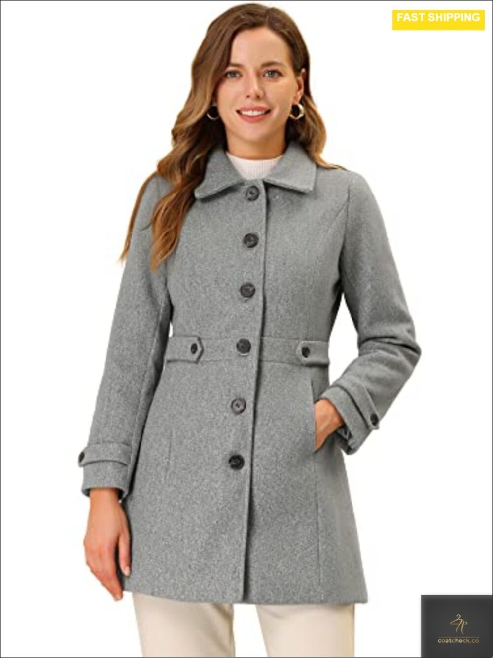 Women's Winter Trench Coat with Belted Cuffs, Fully Lined